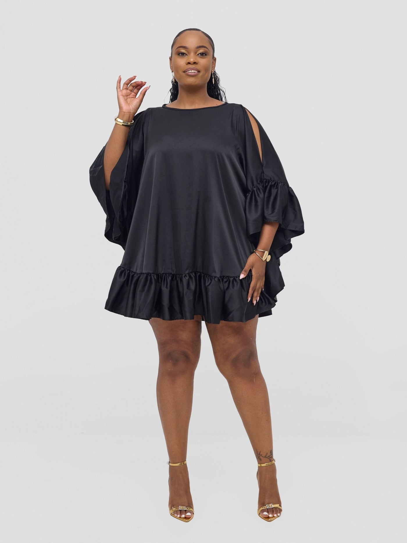 Vivo Chidii Tunic Dress With Frills - Black - Shopzetu