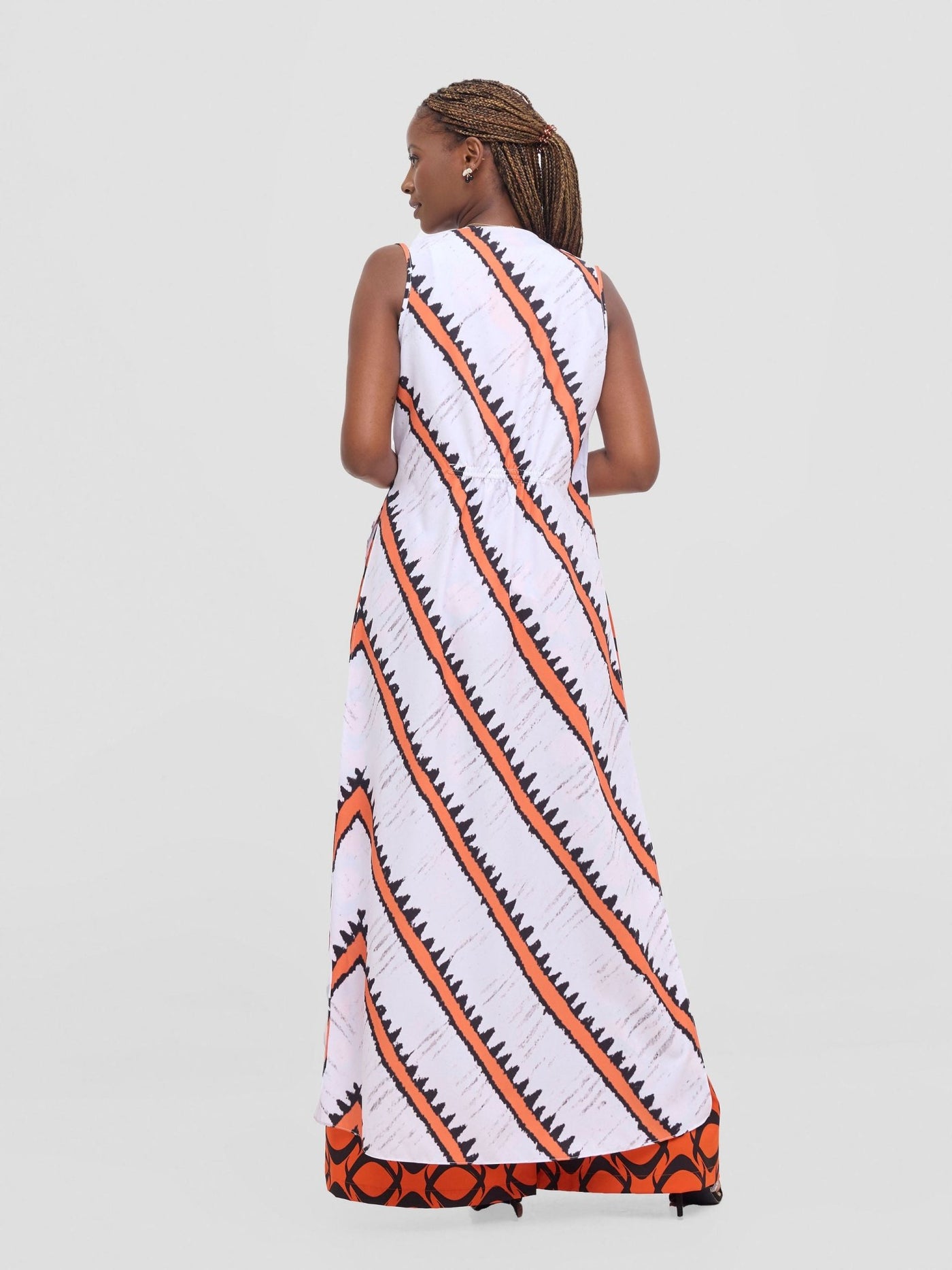 Vivo Isabi Sleeveless Kimono - White / Orange Sabi Print - Shopzetu