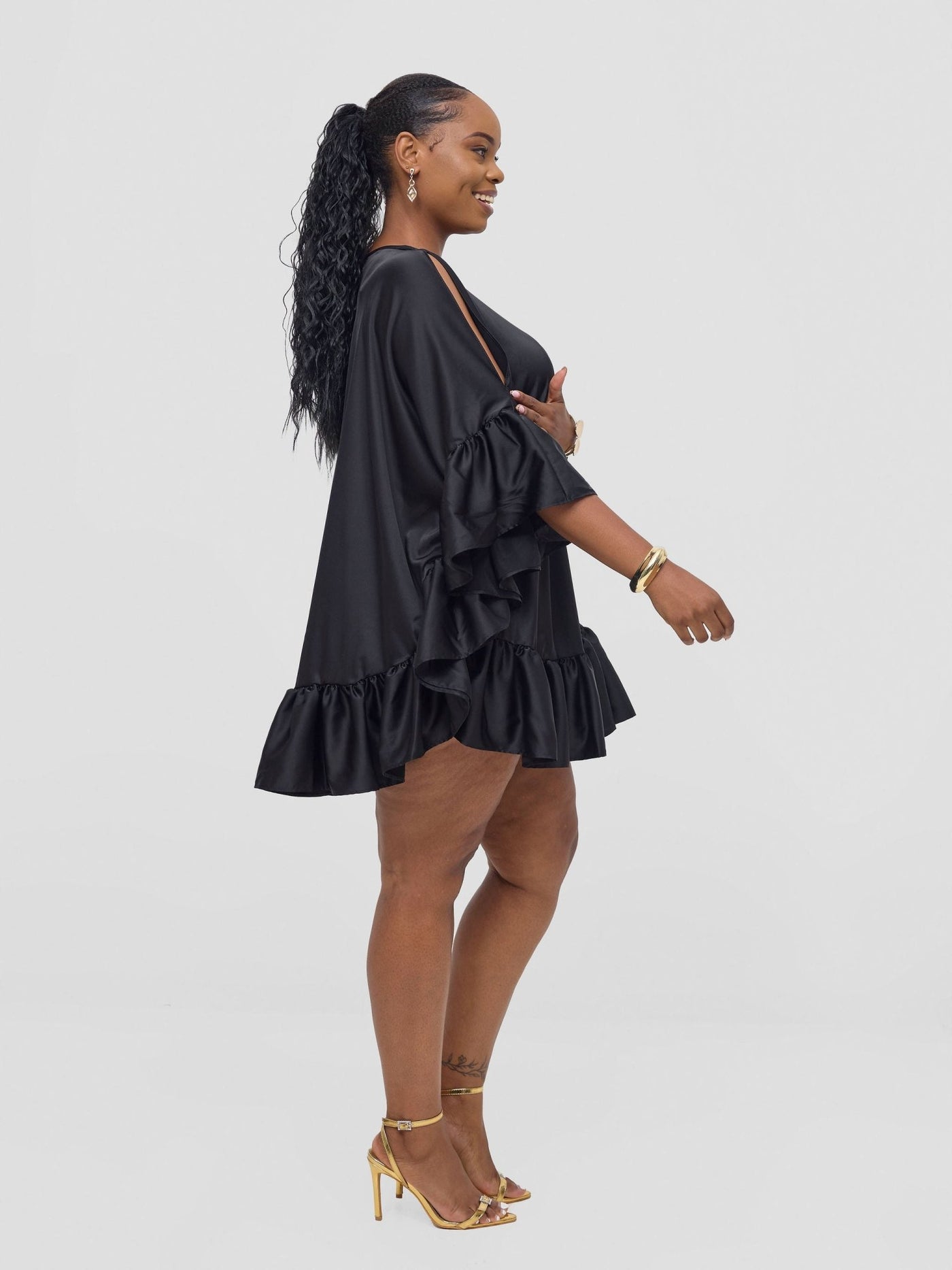 Vivo Chidii Tunic Dress With Frills - Black - Shopzetu