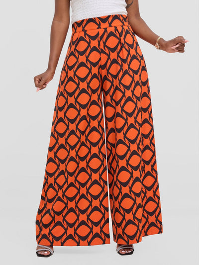 Vivo Basic Crepe Pants - Orange / Black Tiki Print - Shopzetu