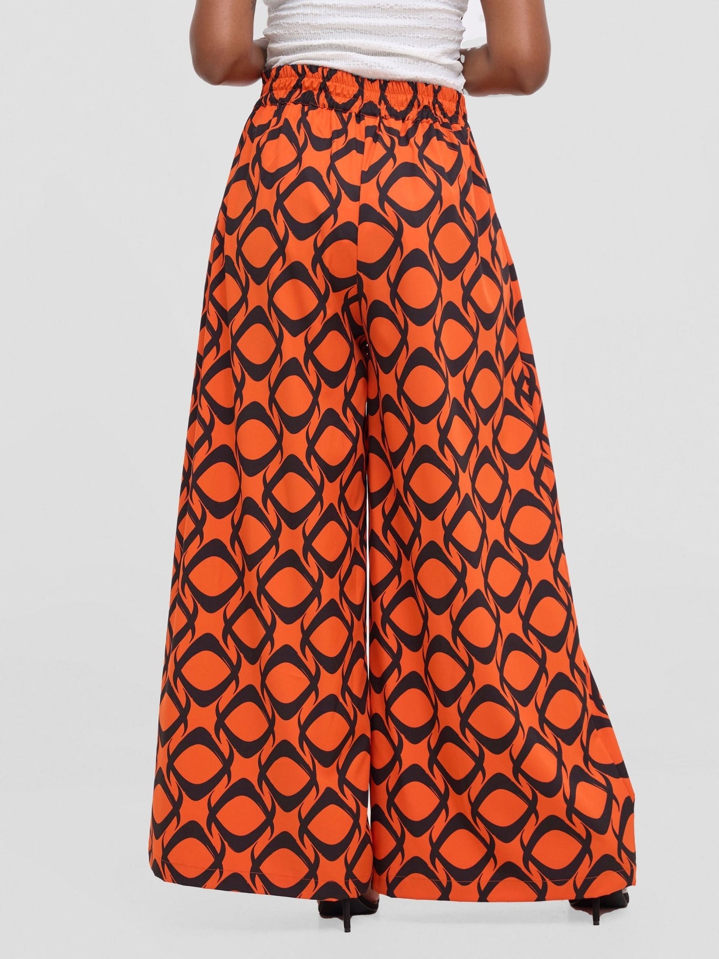 Vivo Basic Crepe Pants - Orange / Black Tiki Print - Shopzetu