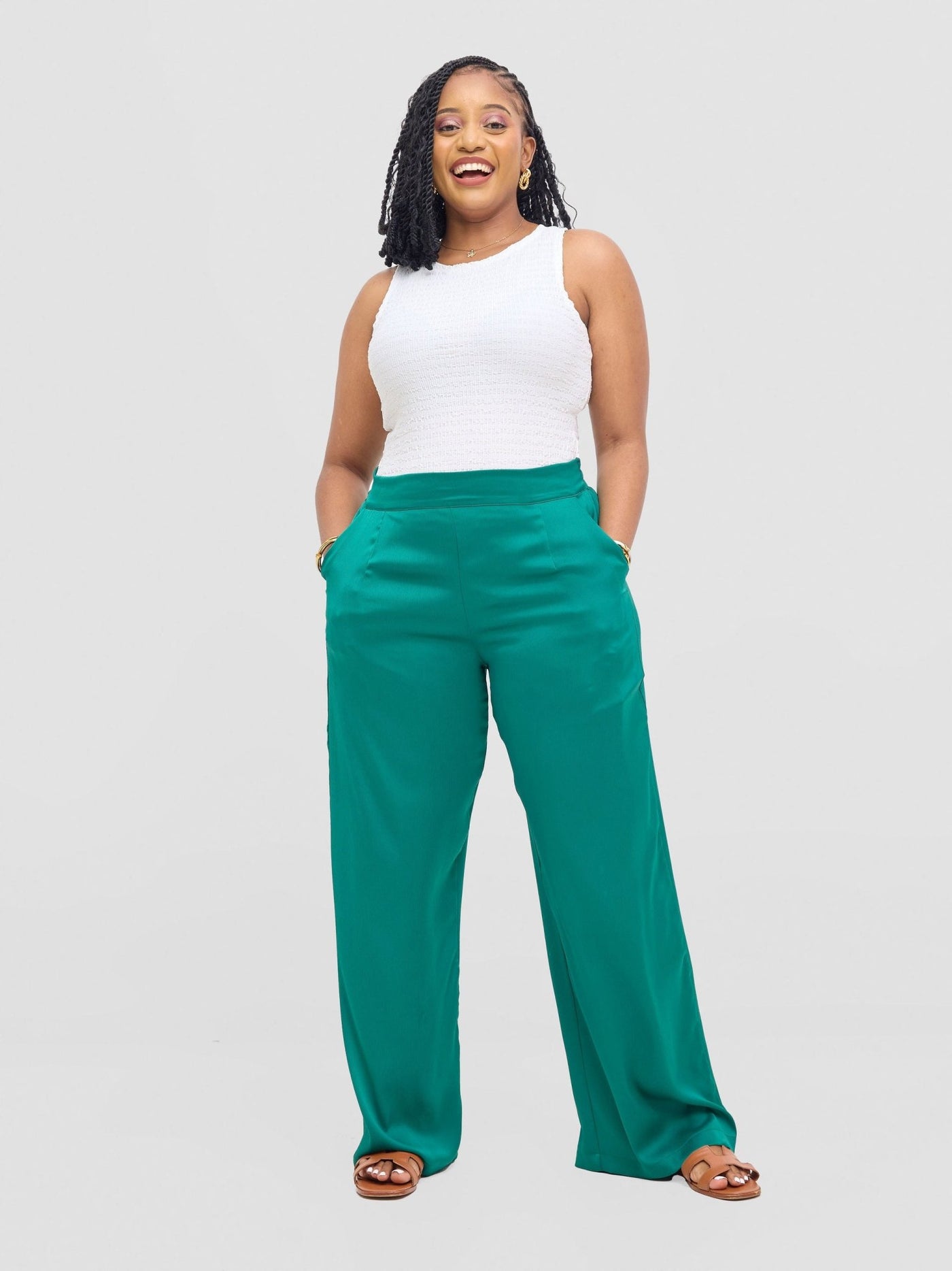 Vivo Tahisa Straight Leg Pants - Dark Green - Shopzetu