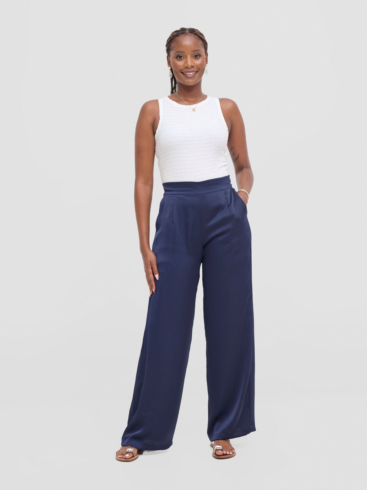 Vivo Tahisa Straight Leg Pants - Midnight Blue - Shopzetu