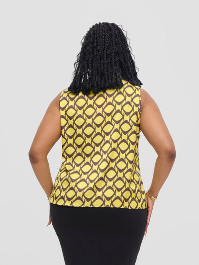 Vivo Isabi Cowl Top - Yellow / Chocolate Tiki Print - Shopzetu