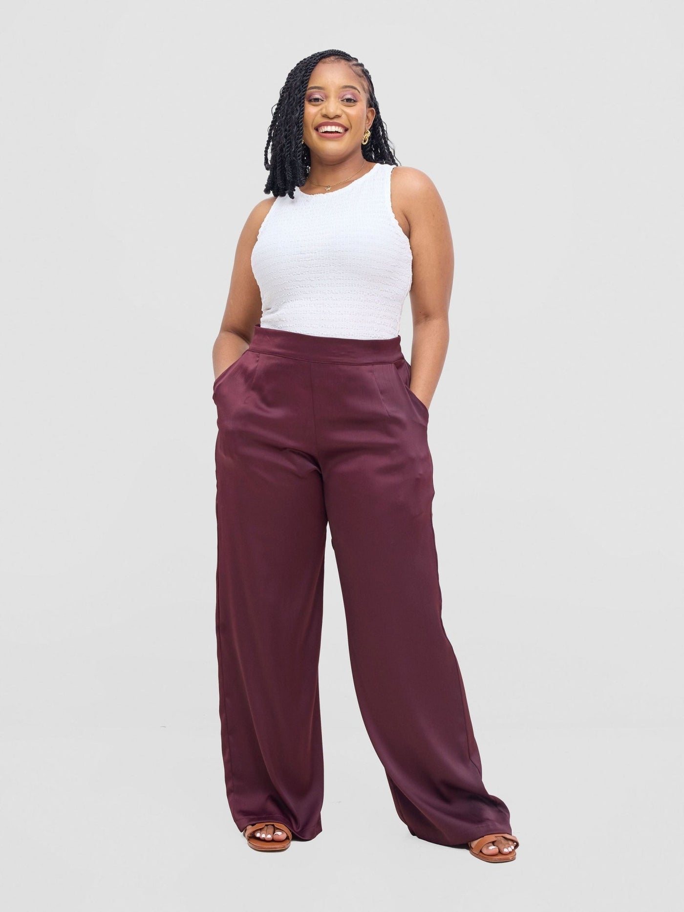 Vivo Tahisa Straight Leg Pants - Dark Brown - Shopzetu