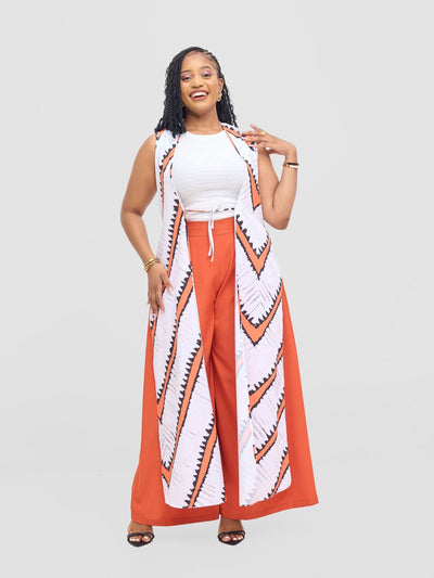 Vivo Isabi Sleeveless Kimono - White / Orange Sabi Print - Shopzetu