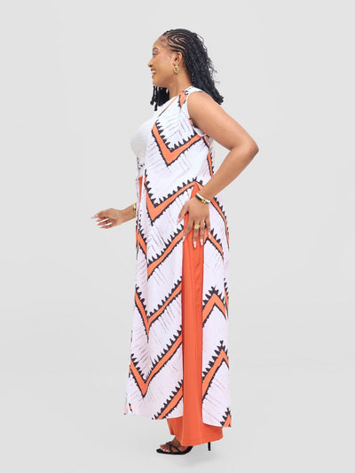 Vivo Isabi Sleeveless Kimono - White / Orange Sabi Print - Shopzetu