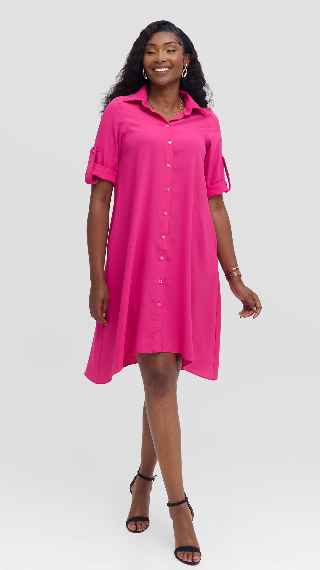 Vivo Ava 3/4 Sleeve Tent Shirt Dress in Crepe - Fuschia