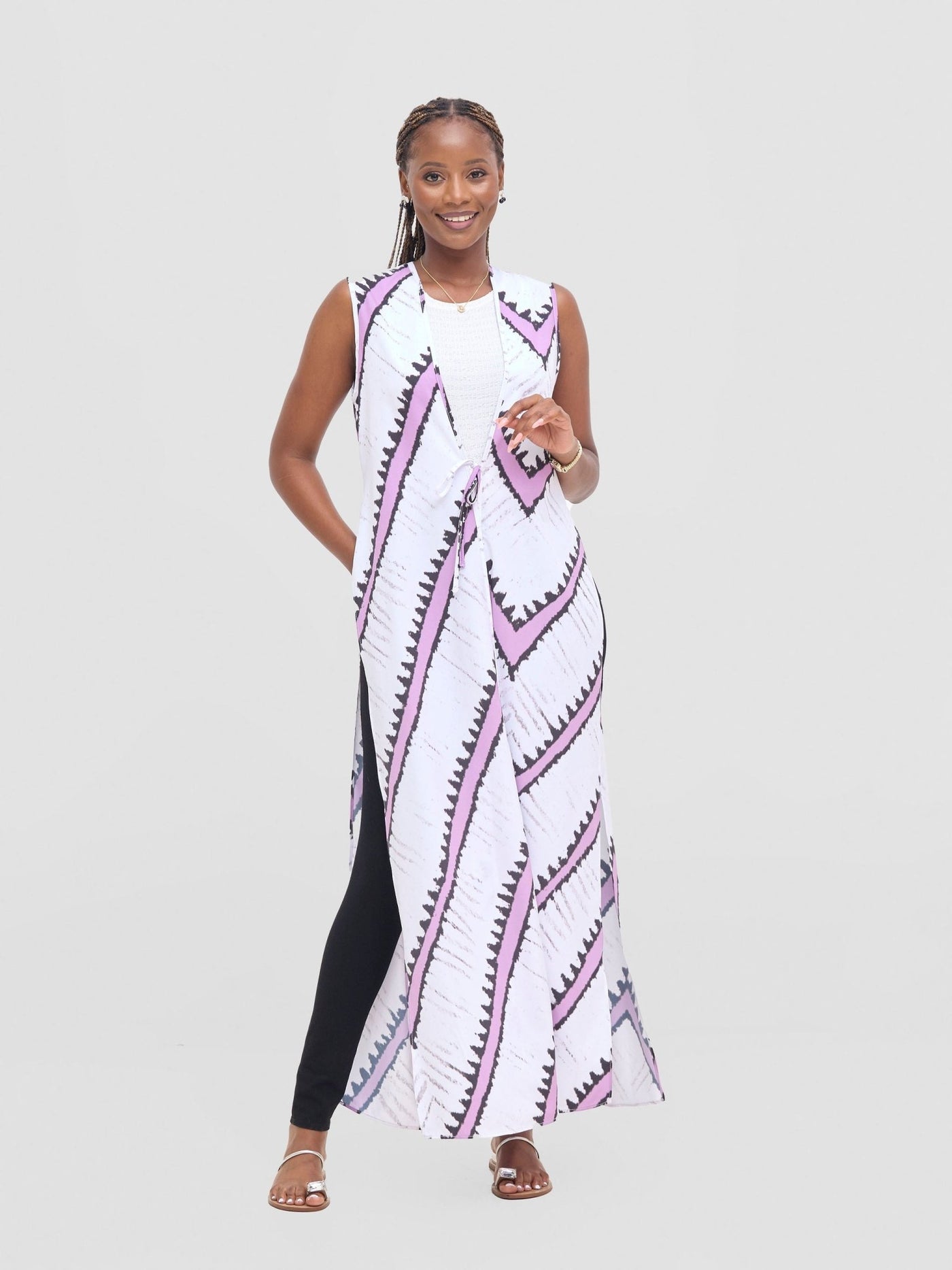 Vivo Isabi Sleeveless Kimono - White / Lilac Sabi Print - Shopzetu