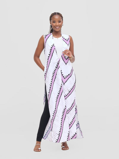 Vivo Isabi Sleeveless Kimono - White / Lilac Sabi Print - Shopzetu