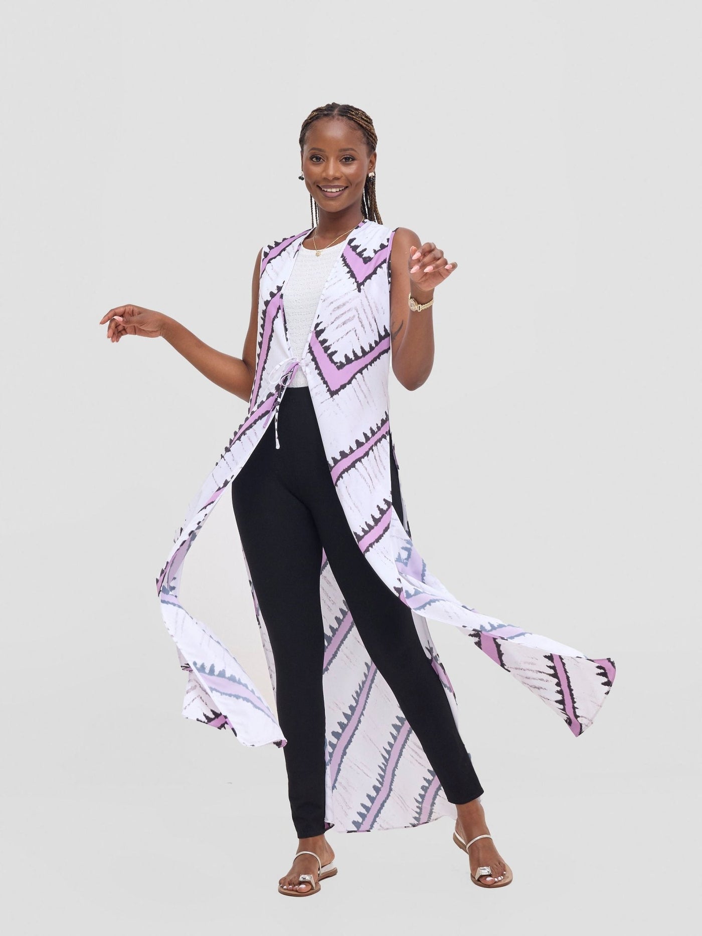 Vivo Isabi Sleeveless Kimono - White / Lilac Sabi Print - Shopzetu
