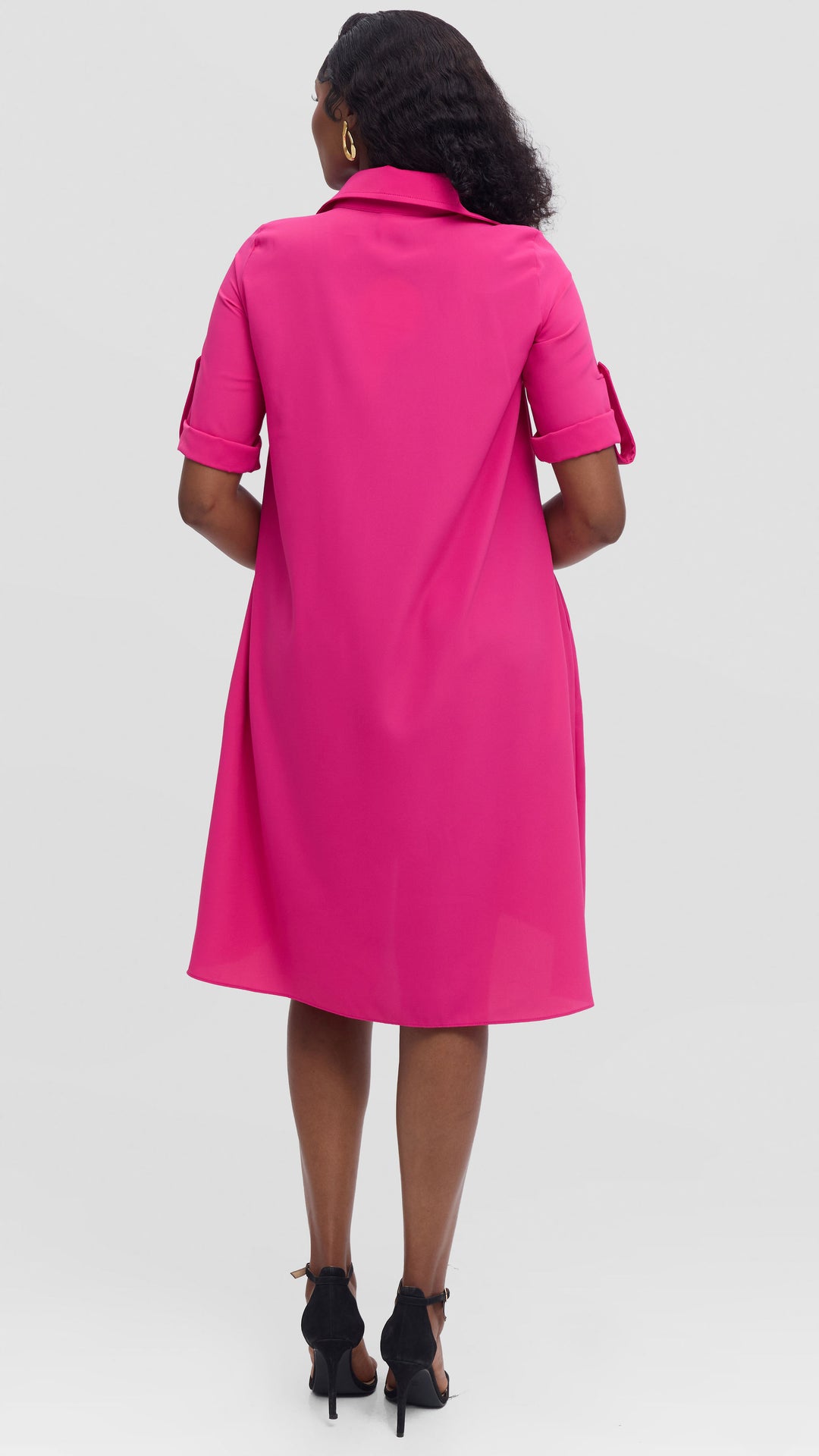Vivo Ava 3/4 Sleeve Tent Shirt Dress in Crepe - Fuschia