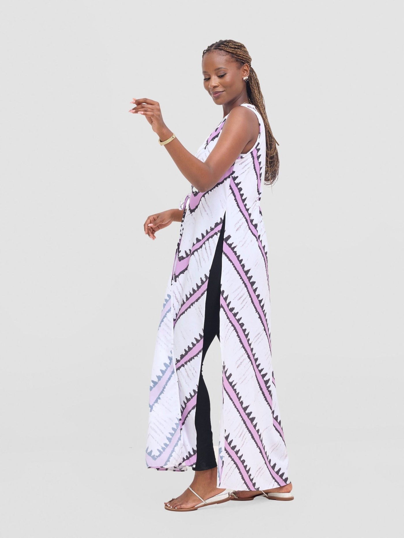 Vivo Isabi Sleeveless Kimono - White / Lilac Sabi Print - Shopzetu