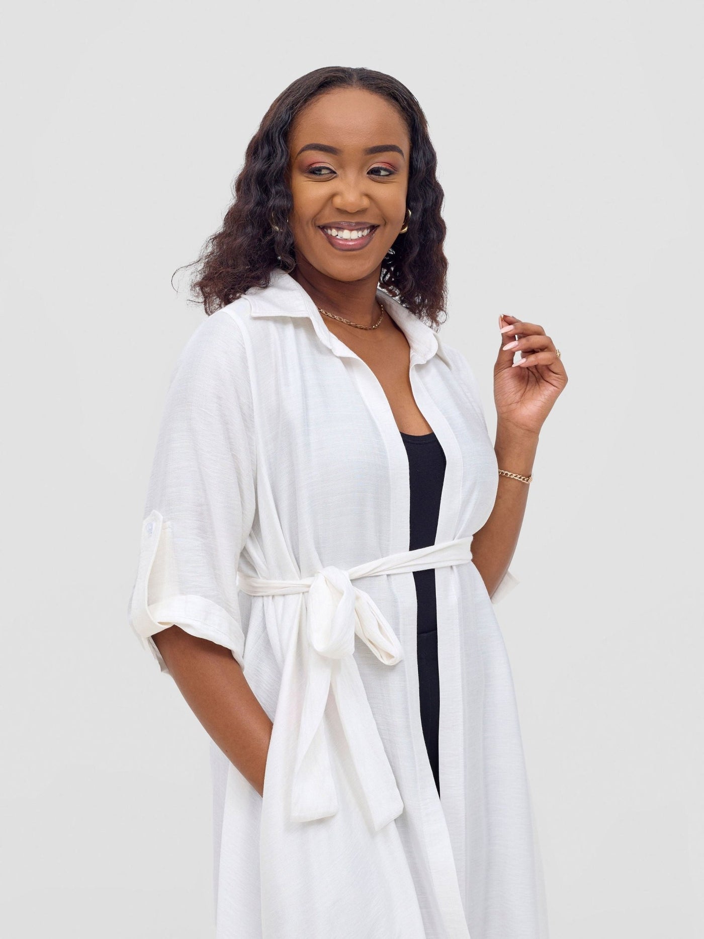 Vivo Ava 3/4 Sleeve Kimono - White - Shopzetu