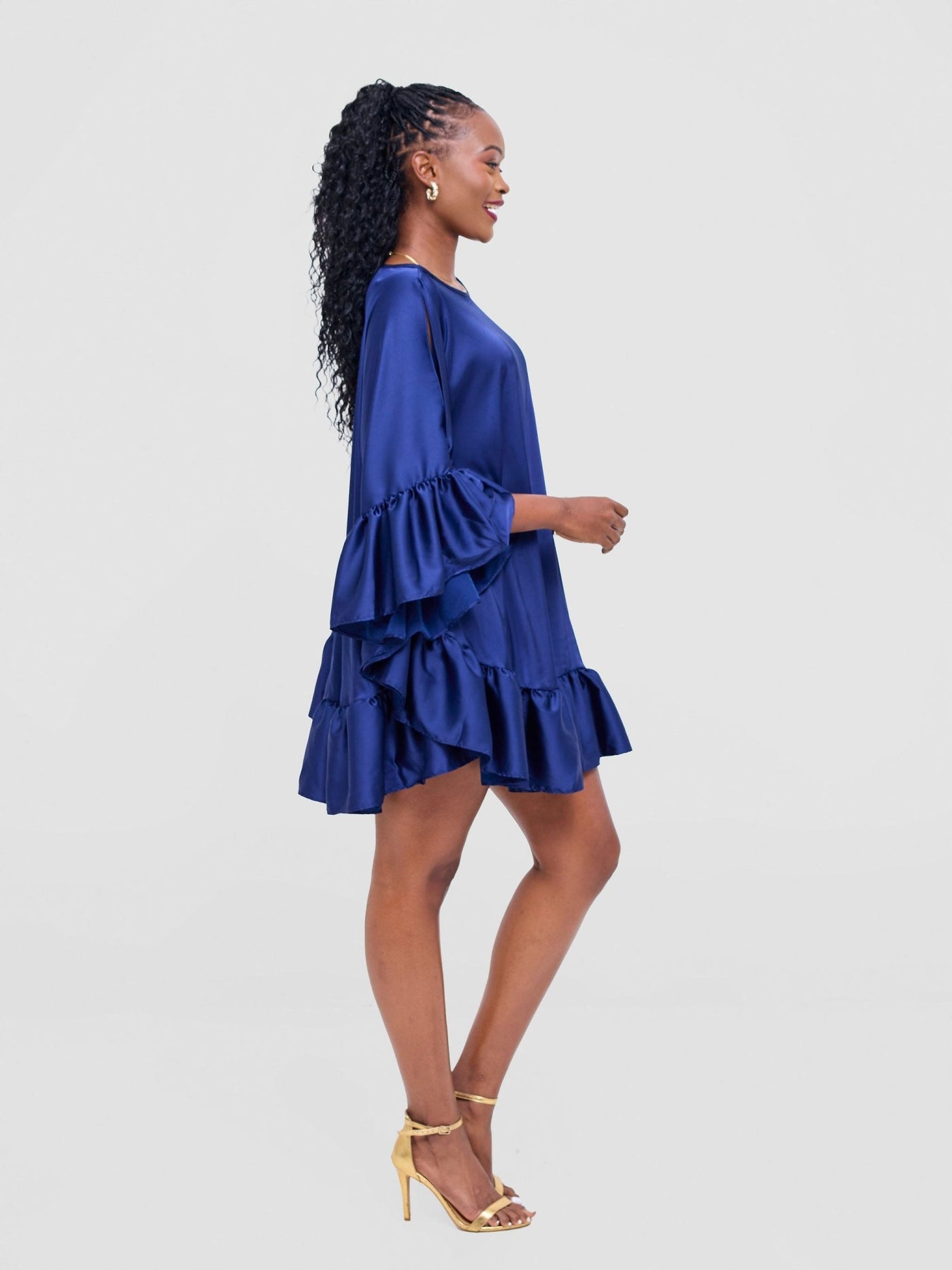 Vivo Chidii Tunic Dress With Frills - Navy - Shopzetu