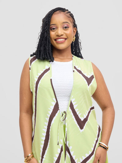 Vivo Isabi Sleeveless Kimono - Lime / White Sabi Print - Shopzetu