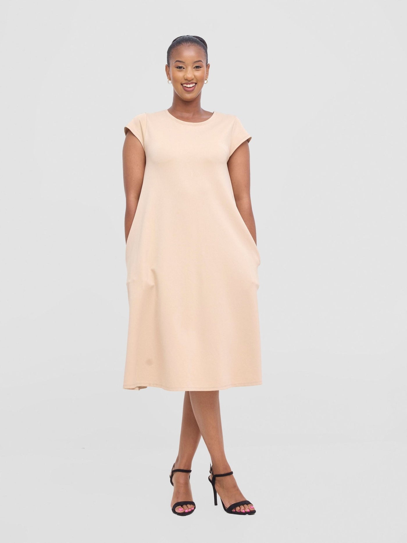 Vivo Basic Kena Tent Knee Length Dress - Taupe - Shopzetu