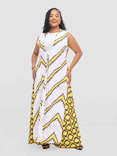 Vivo Isabi Sleeveless Kimono - White / Yellow Sabi Print - Shopzetu