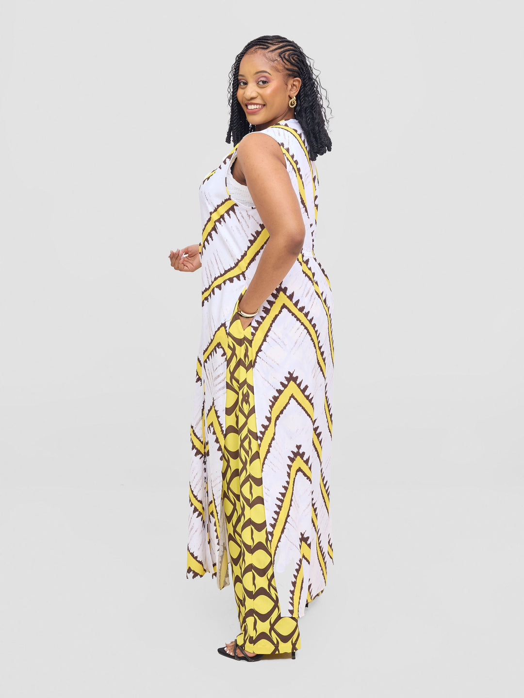 Vivo Isabi Sleeveless Kimono - White / Yellow Sabi Print
