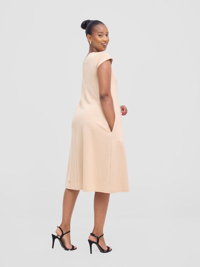 Vivo Basic Kena Tent Knee Length Dress - Taupe - Shopzetu