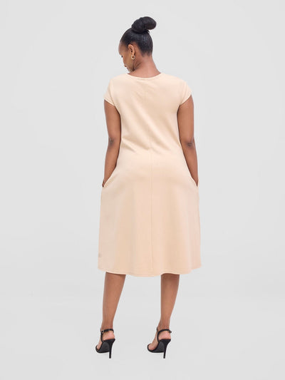 Vivo Basic Kena Tent Knee Length Dress - Taupe - Shopzetu