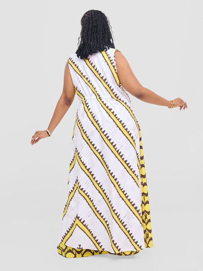 Vivo Isabi Sleeveless Kimono - White / Yellow Sabi Print - Shopzetu