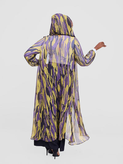 Vivo Basic Hooded Kimono - Mustard / Purple Print - Shopzetu