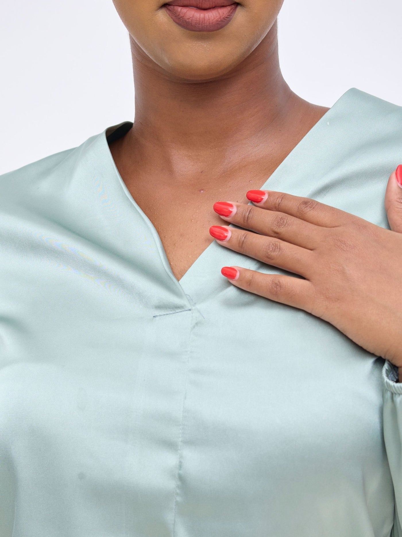 Vivo Dua Satin Bishop Sleeve Top - Dusty Green - Shopzetu