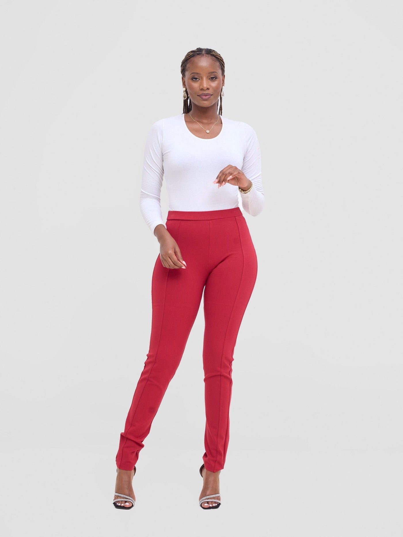 Vivo Basic Panelled Leisure Pants - Wine Red - Shopzetu