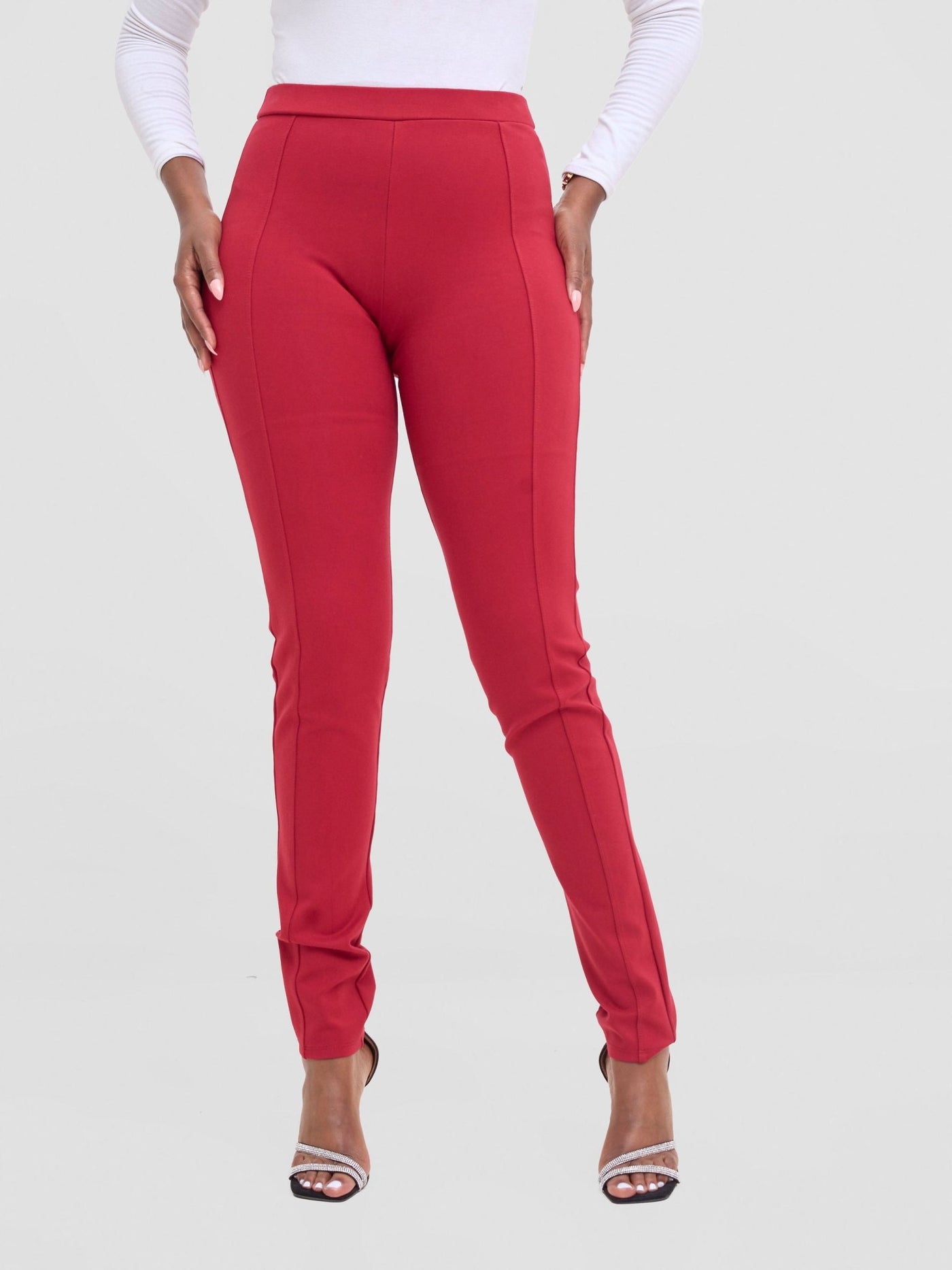 Vivo Basic Panelled Leisure Pants - Wine Red - Shopzetu
