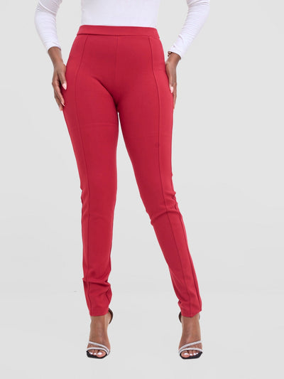 Vivo Basic Panelled Leisure Pants - Wine Red - Shopzetu