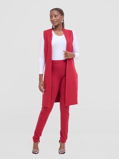 Vivo Basic Panelled Leisure Pants - Wine Red - Shopzetu