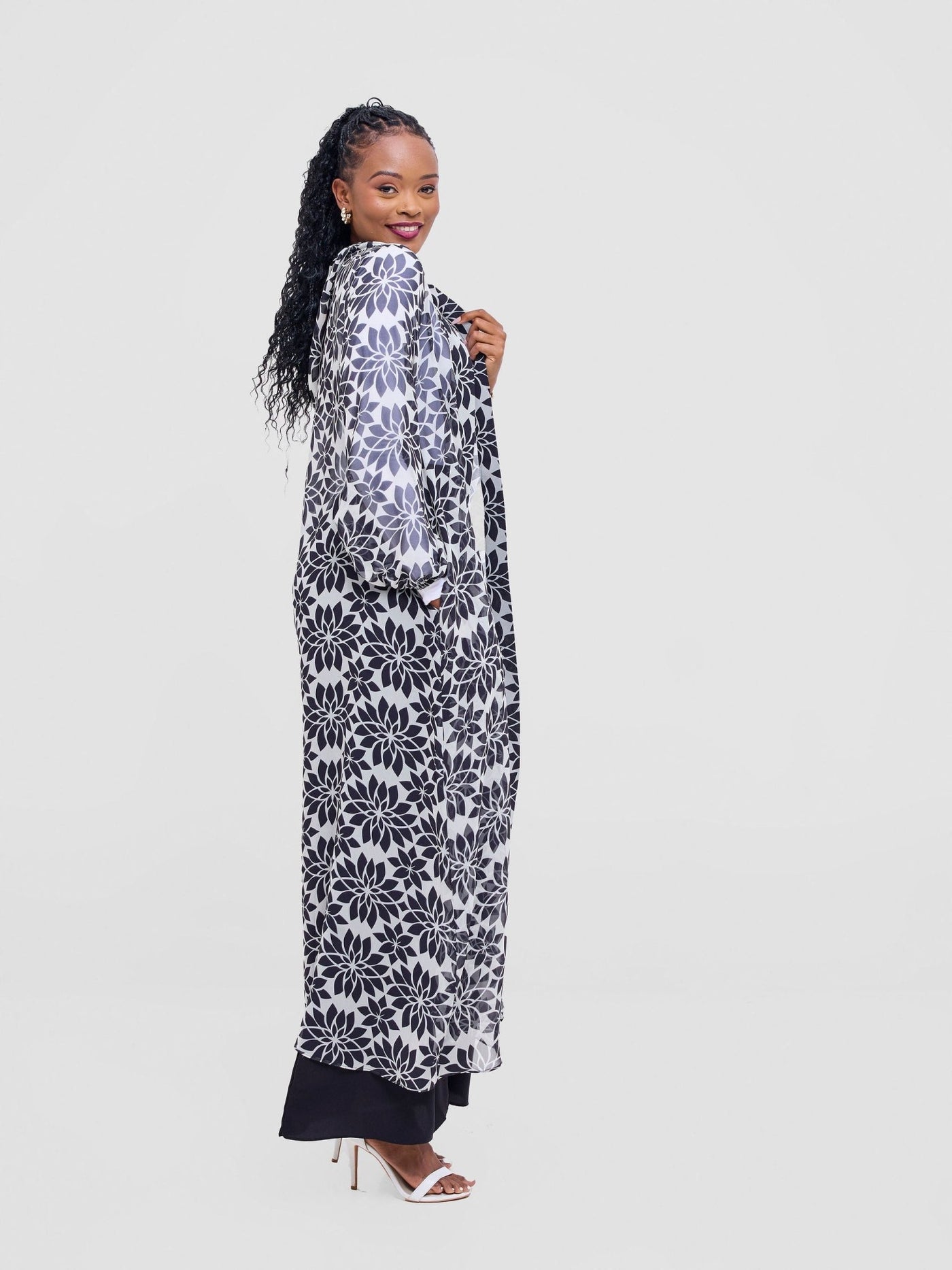 Vivo Basic Hooded Kimono - Beige / White Print - Shopzetu