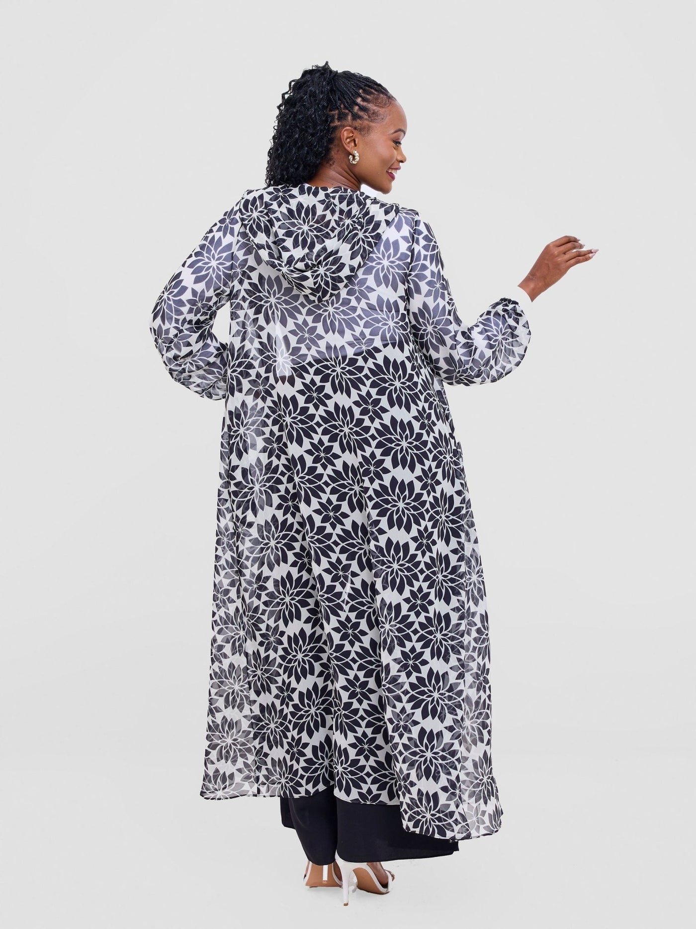 Vivo Basic Hooded Kimono - Beige / White Print - Shopzetu
