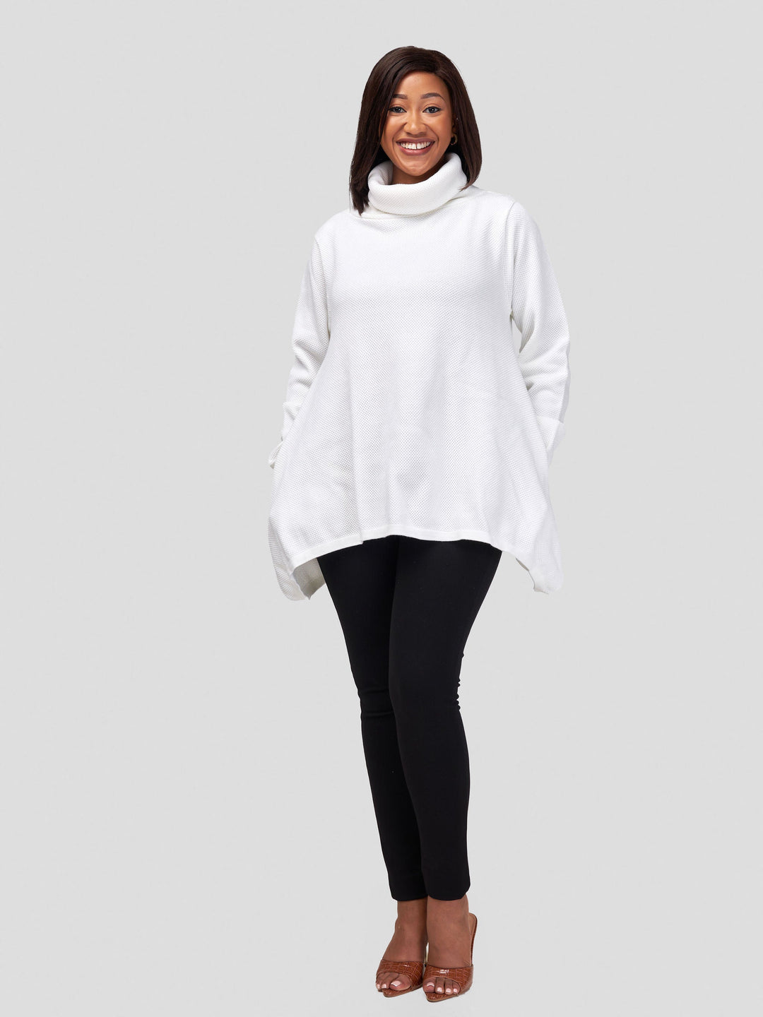 Vivo Cowl Neck Knit Sweater - White