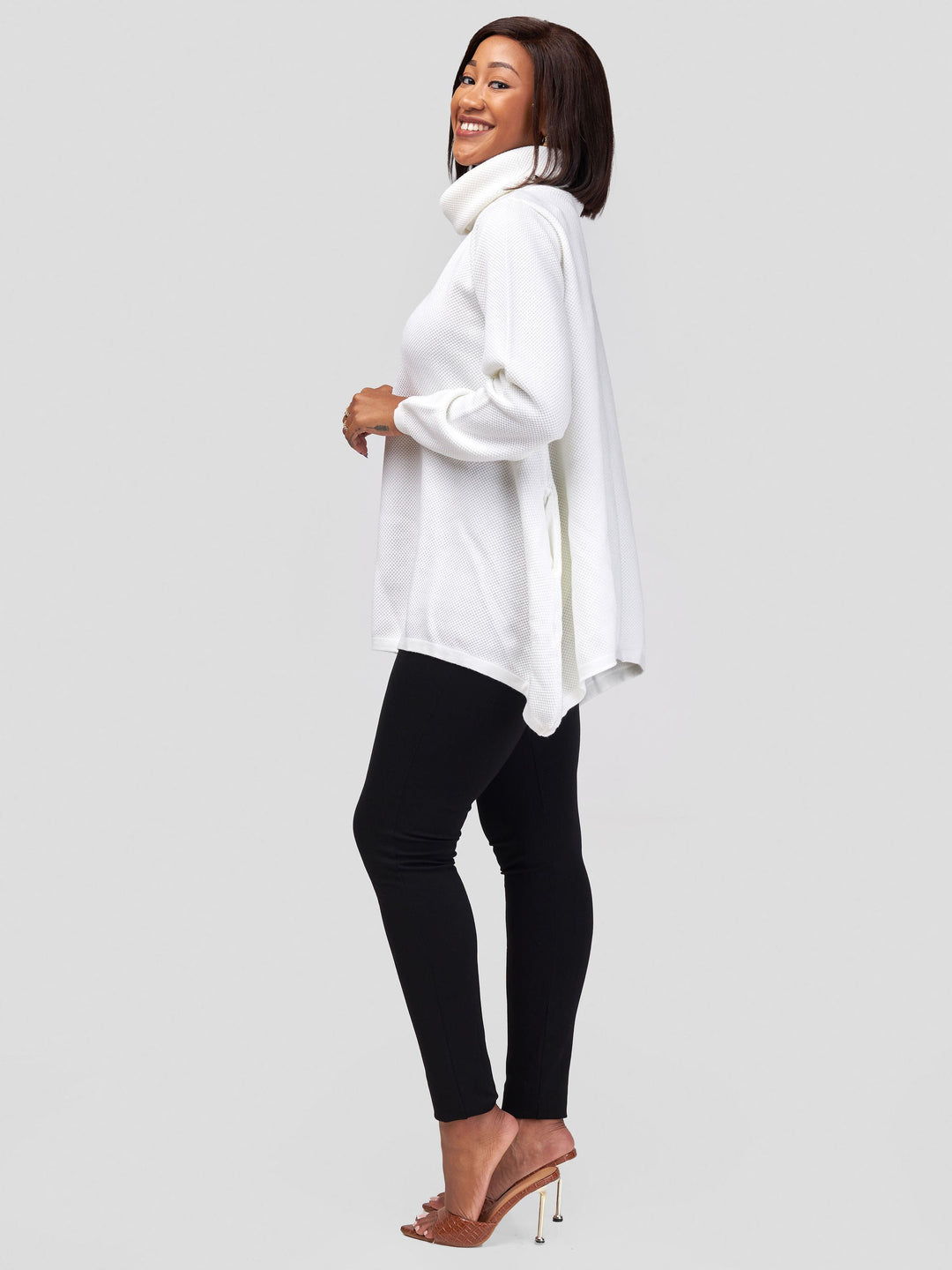 Vivo Cowl Neck Knit Sweater - White