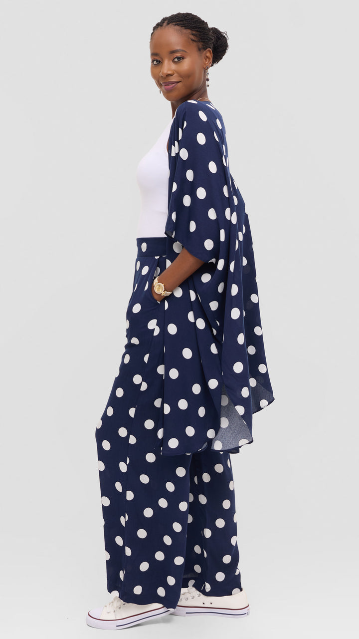 Vivo Samira Wide Kimono in Rayon - Navy / White Polka Dot