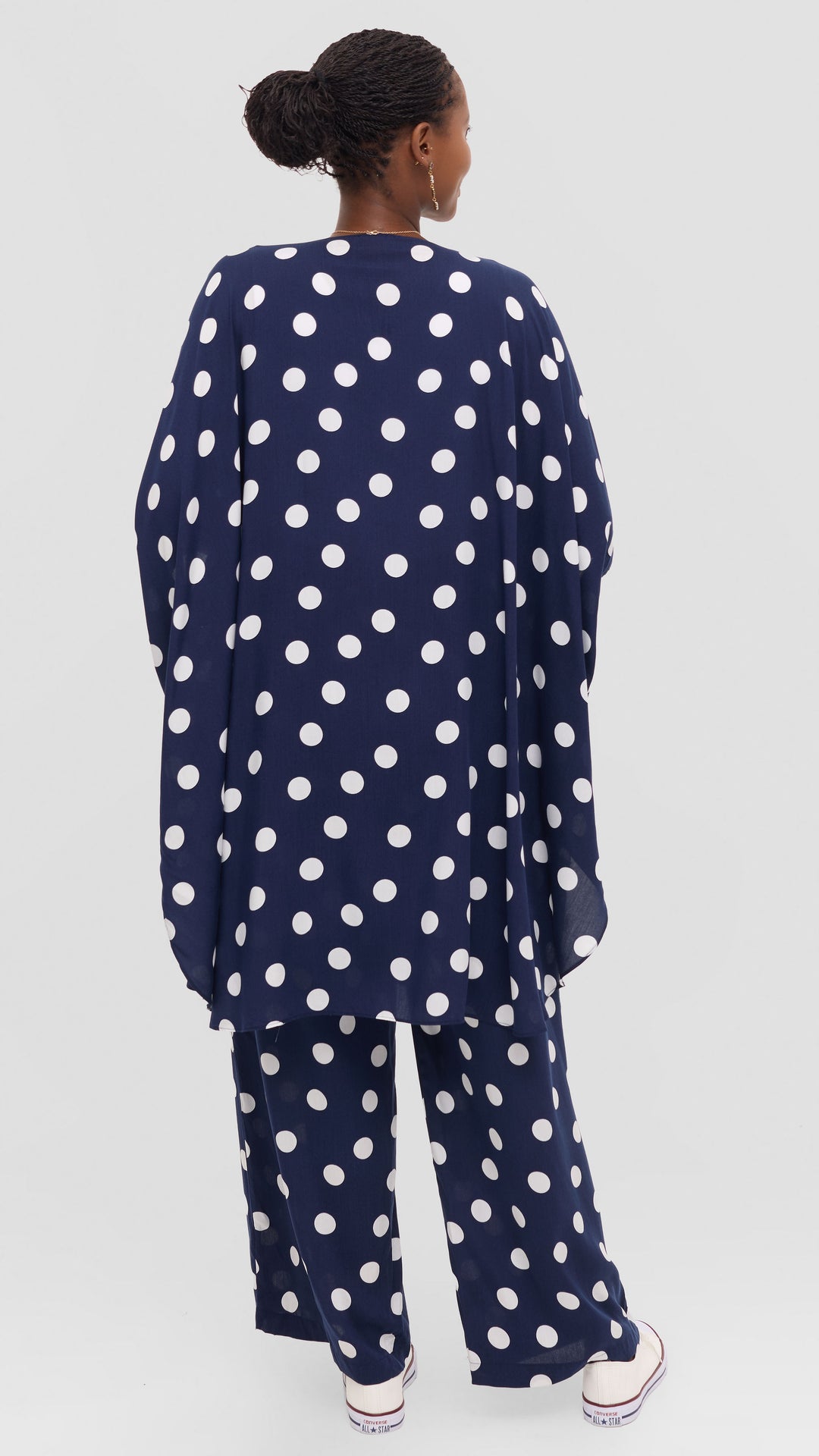 Vivo Samira Wide Kimono in Rayon - Navy / White Polka Dot