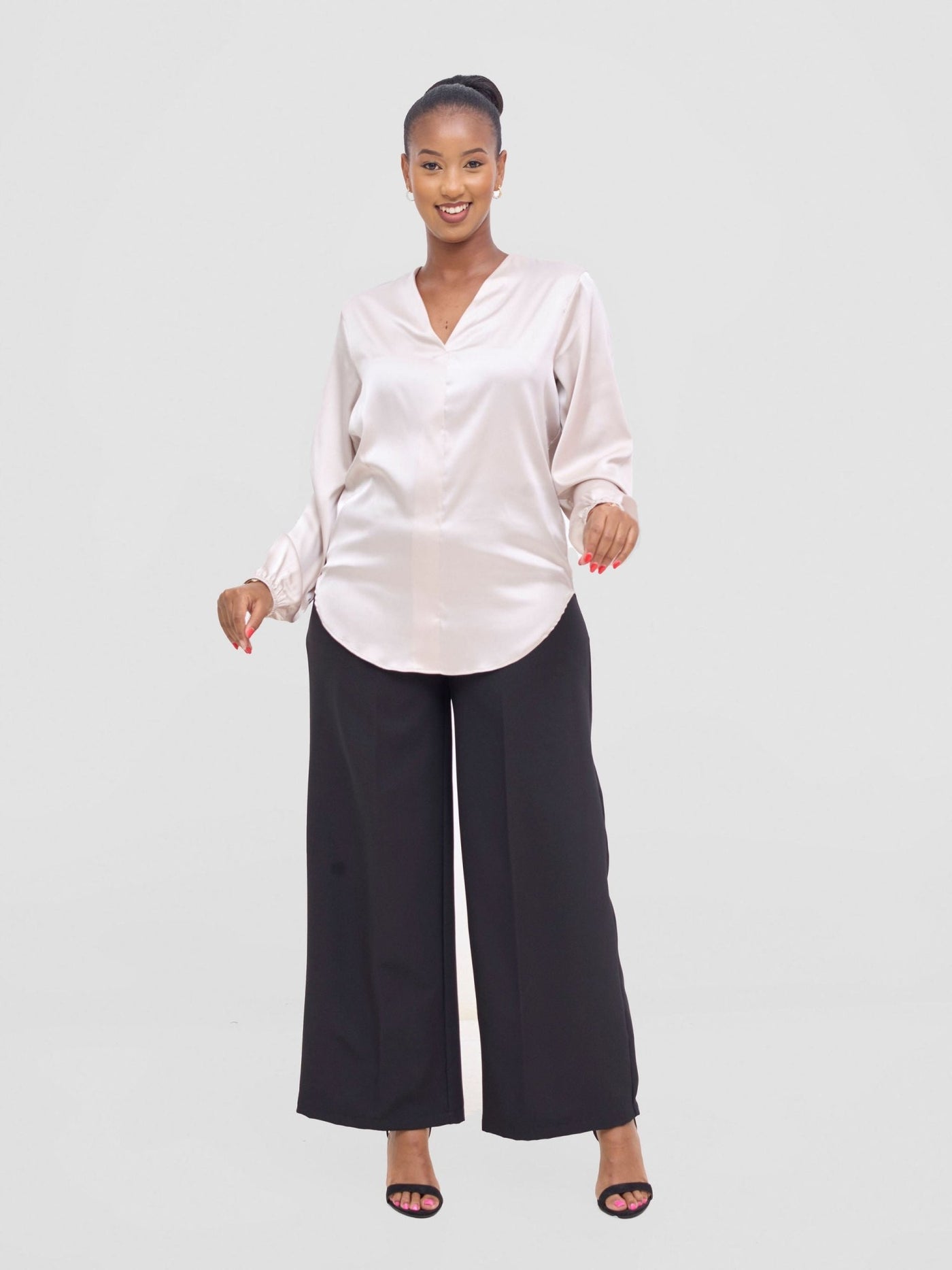 Vivo Dua Satin Bishop Sleeve Top - Mole Dusty - Shopzetu