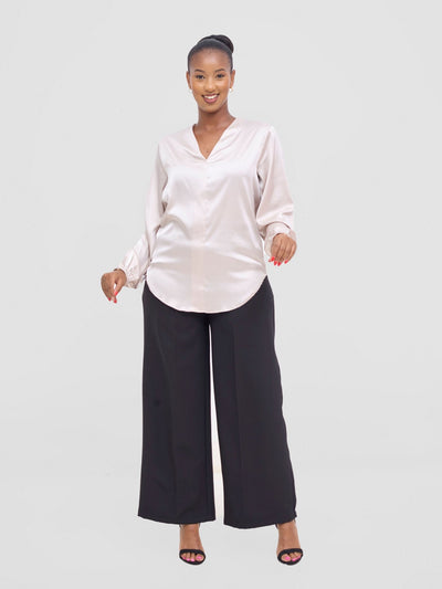 Vivo Dua Satin Bishop Sleeve Top - Mole Dusty - Shopzetu