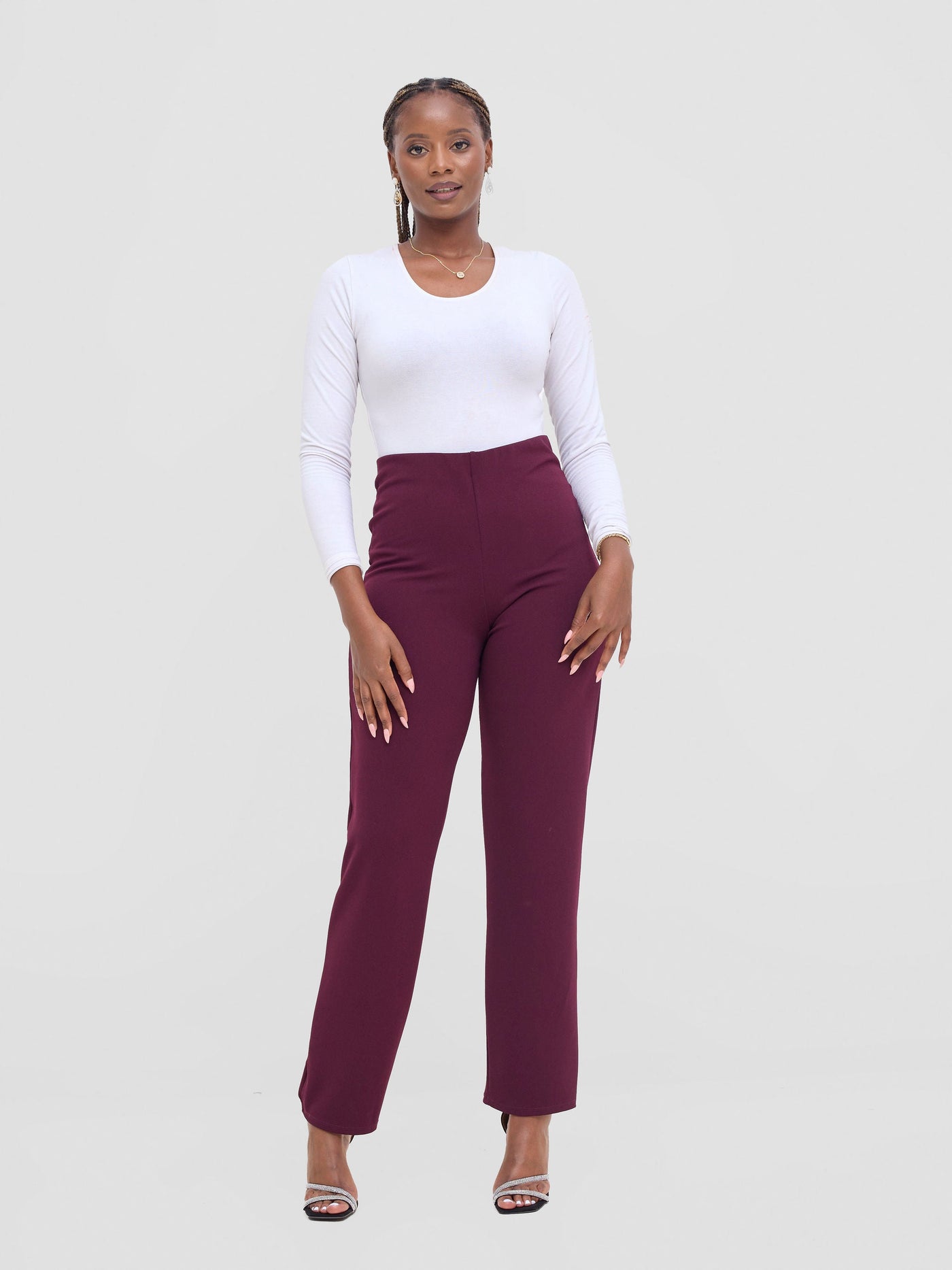 Vivo Basic Straight Leg Pants - Burgundy