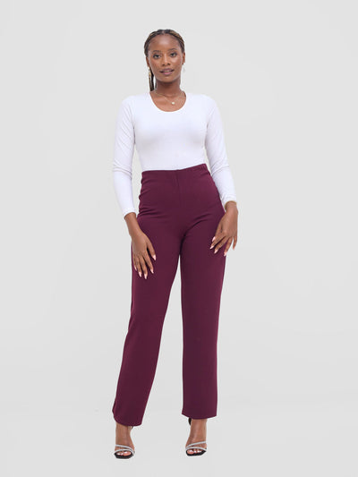 Vivo Basic Straight Leg Pants - Burgundy
