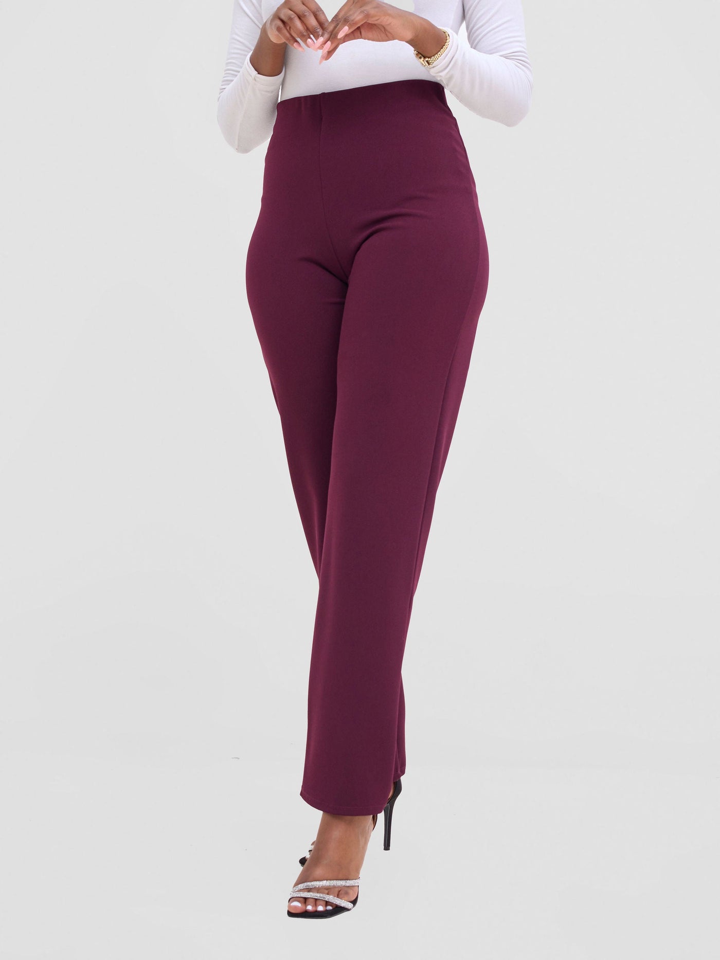 Vivo Basic Straight Leg Pants - Burgundy