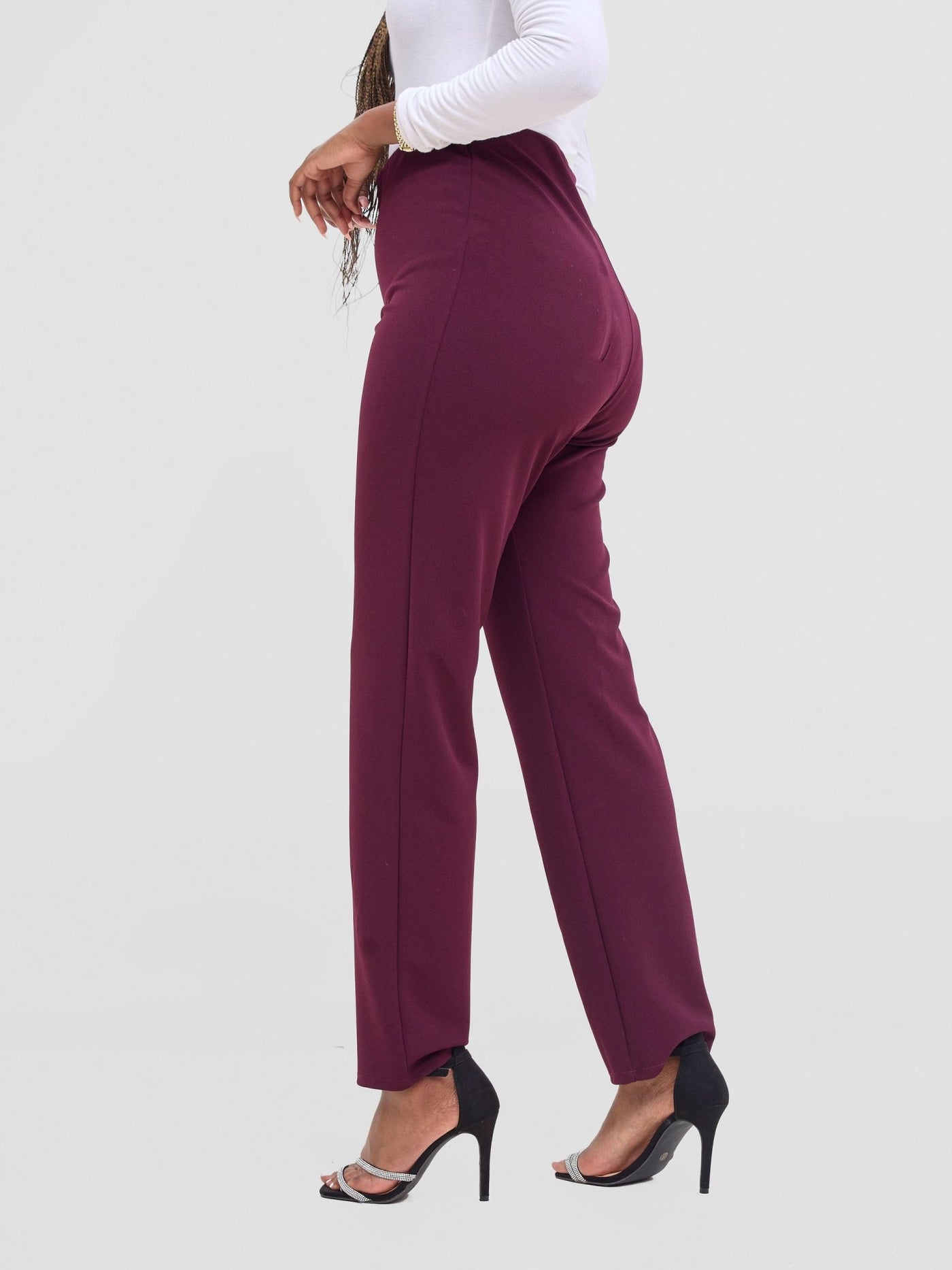 Vivo Basic Straight Leg Pants - Burgundy - Shopzetu