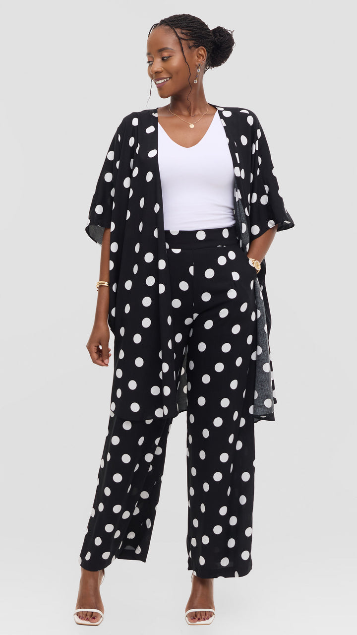 Vivo Samira Wide Kimono in Rayon - Black / White Polka Dot
