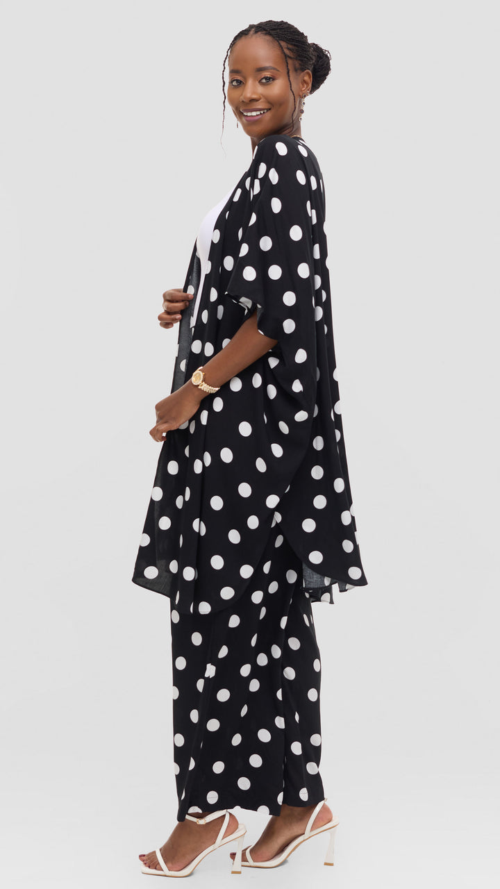 Vivo Samira Wide Kimono in Rayon - Black / White Polka Dot