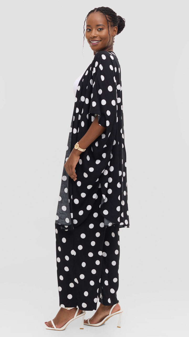 Vivo Samira Wide Kimono in Rayon - Black / White Polka Dot