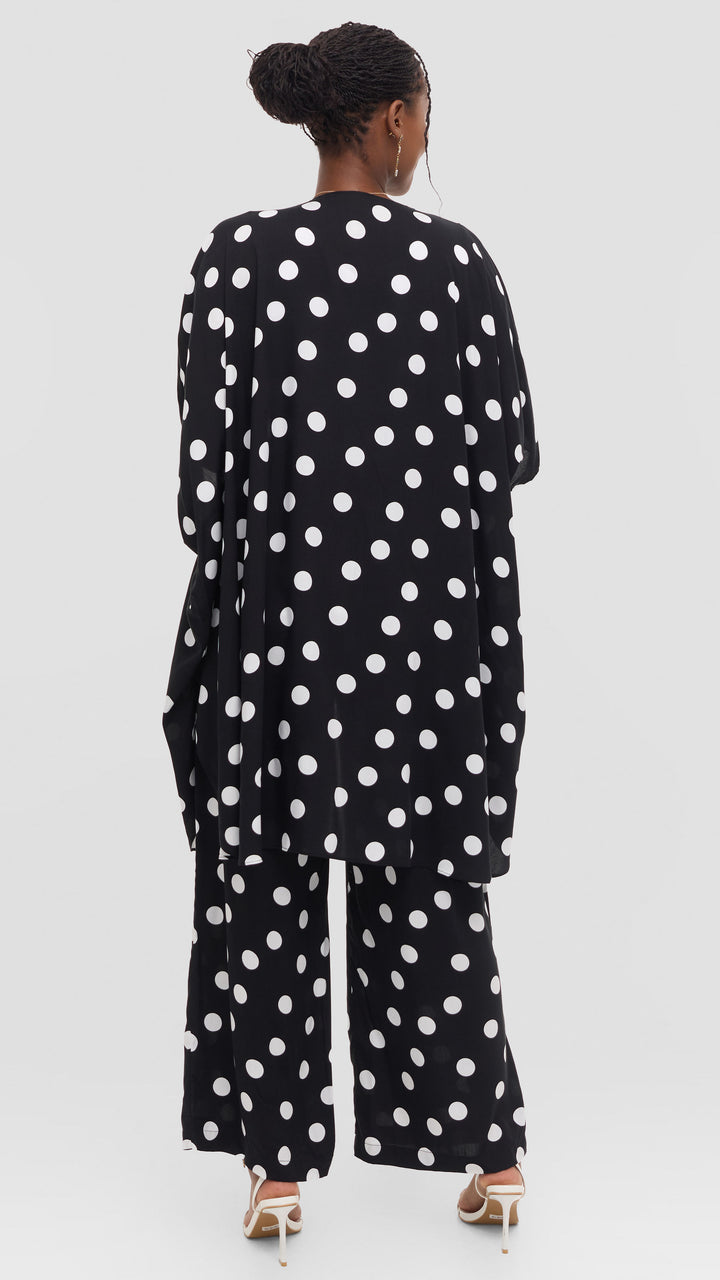 Vivo Samira Wide Kimono in Rayon - Black / White Polka Dot