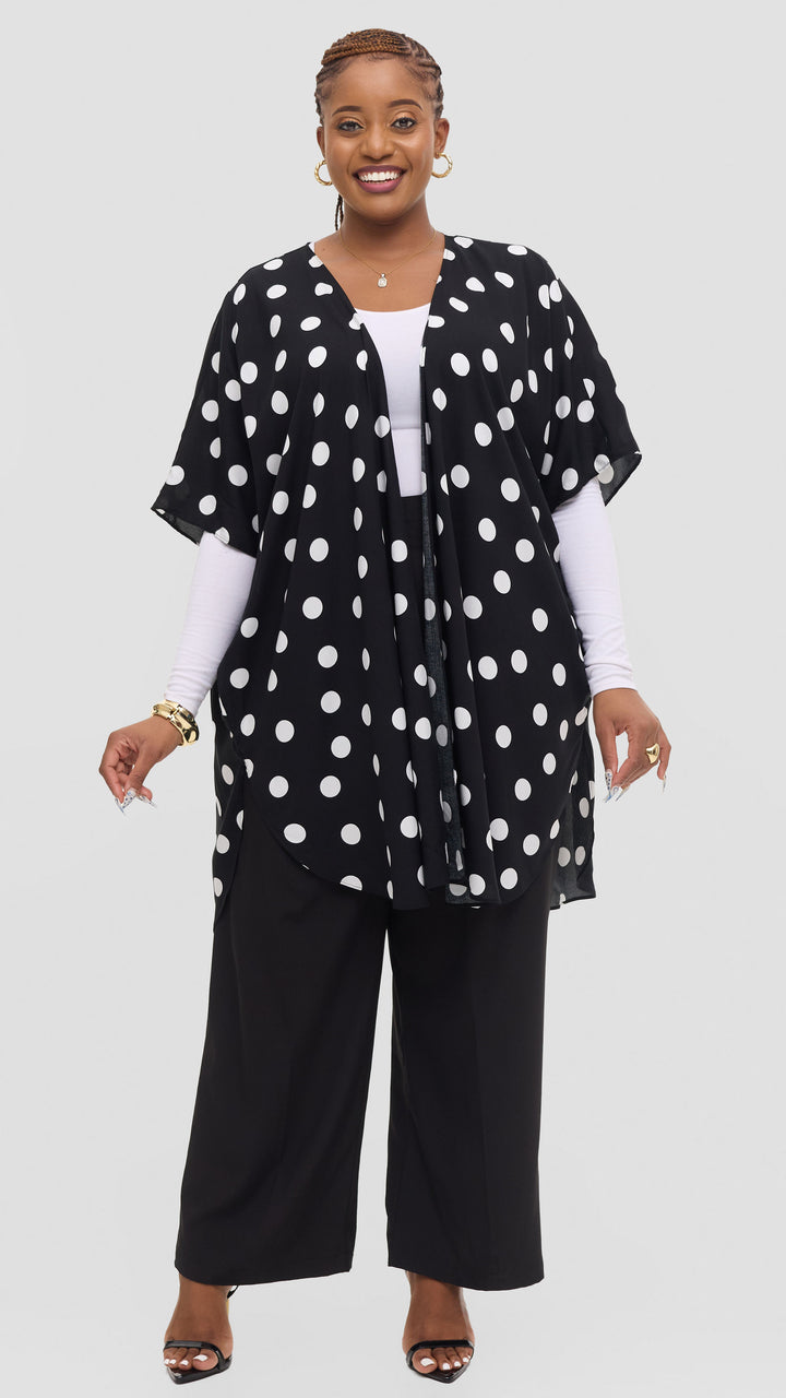 Vivo Samira Wide Kimono in Rayon - Black / White Polka Dot