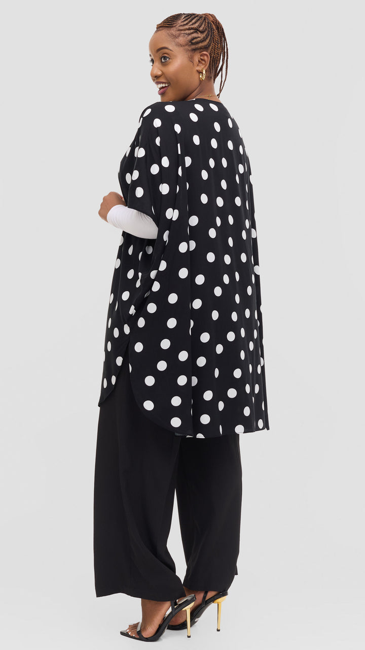 Vivo Samira Wide Kimono in Rayon - Black / White Polka Dot